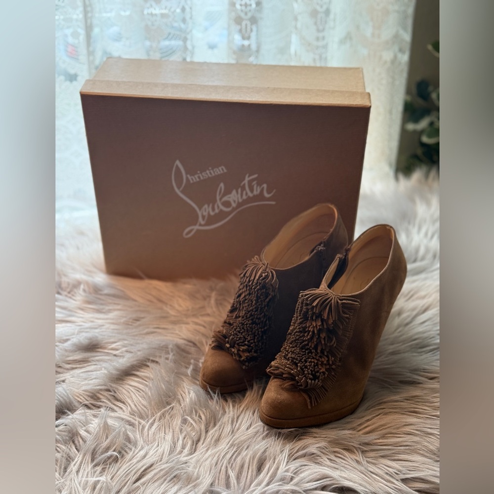 Christian Louboutin Goya Suede Fringe Accent Booties